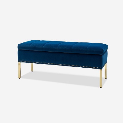 Eduard Channel tufted Upholstered Contemporary Velvet Flip-Top Storage Bench with Nailhead Trim |HULALA HOME