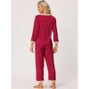 cheibear Women's Satin Lounge Sleepwear Night Suits V Neck Lace Trim Pajama Sets - 3 of 4