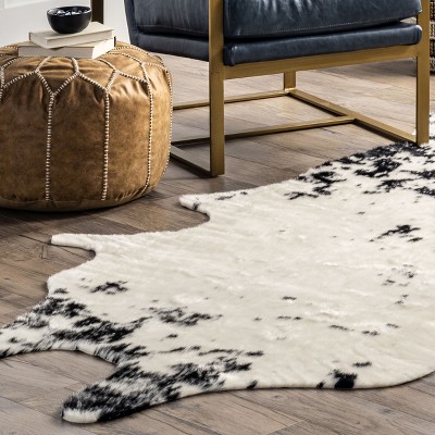 Black and White Faux Cowhide Washable Area Rug