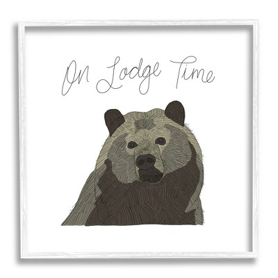 Stupell Industries Lodge Time Casual Cursive Bear Cabin Wildlife Black Framed Giclee Art