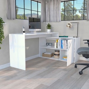 CAVINAS Home Office Desk Morden L-Shaped Writing Desk with 2 Shelves and Storage Cabinet for Office, Study - 1 of 4
