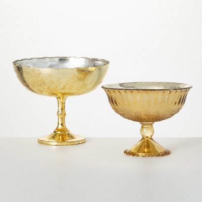 Sullivans 5.25" & 6.75" Gold Glass Pedestal Goblet Set of 2, Multicolored
