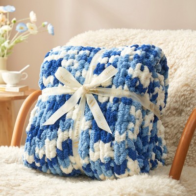 Chunky Knit Blanket Throw , Handmade Chenille Cable Knitted Crochet Blanket-Amelie Home