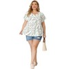 Agnes Orinda Women's Plus Size Floral Split Neckline Short Sleeve Casual Blouses - 3 of 4