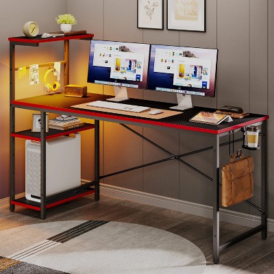 Bestier 61 Inch Black Grained Gaming Desk with Shelves