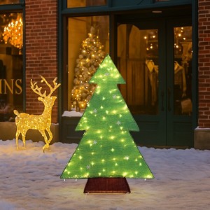 Angel Sar 4FT Lighted Christmas Tree, Pre-lit Outdoor Indoor Decor with 110 Warm White LEDs, Snowflake and Iridescent Design, Holiday Displays - 1 of 4