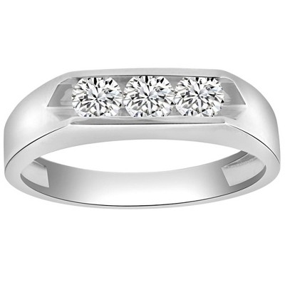 Pompeii3 1Ct Three Stone Diamond Men's Ring Channel Set Band Lab Created in Gold