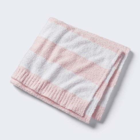 Chenille Stripe Baby Blanket Light Pink and White Stripe Cloud Island