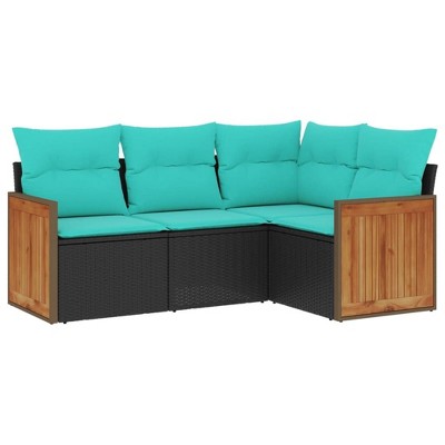 vidaXL 4 Piece Patio Sofa Set with Cushions Black and Blue - Without Table