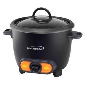 Brentwood 3 Cup Uncooked/6 Cup Cooked Non Stick Rice Cooker in Black - 1 of 4