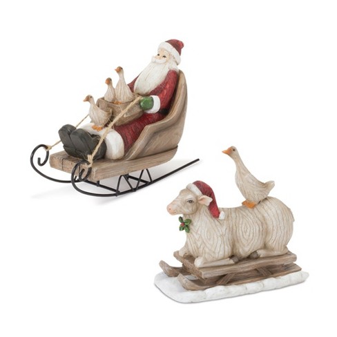 Melrose Farmhouse Santa On Sled Figurine (set Of 2) : Target