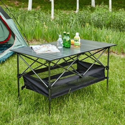 Chic Crate - 1-Piece Lightweight Aluminum Folding Camping Table with Carrying Bag - Perfect  Modern Black  Portable & Durable