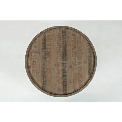Transitional Flared Drum Solid Acacia Round Coffee Table in Brown/Gray