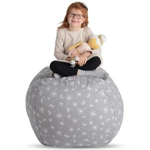 Creative QT Stuff 'n Sit Large 33'' Bean Bag Storage Cover for Stuffed Animals & Toys - Gray Dandelion Print - Toddler & Kids - 1 of 4