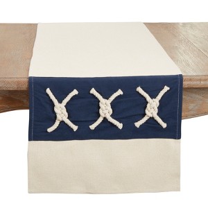 Saro Lifestyle Nautical Charm Rope Knots Applique Table Runner, 16"x72", Blue - 1 of 2