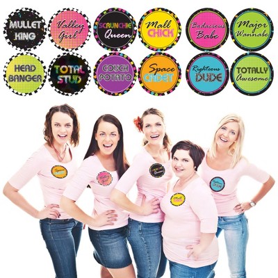 Big Dot of Happiness 80's Retro - Totally 1980s Party Funny Name Tags - Party Badges Sticker Set of 12