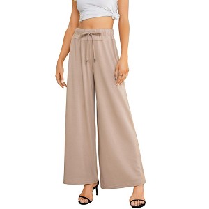 BLUEMING Womens Wide Leg Pants Casual Palazzo Pants Flowy Pants Elastic High Waist Drawstring Lounges - 1 of 4