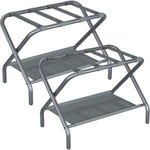Luggage Rack, Foldable Suitcase Stand with Fabric Storage Shelf, Luggage Holder with 4 Nylon Straps - 1 of 4