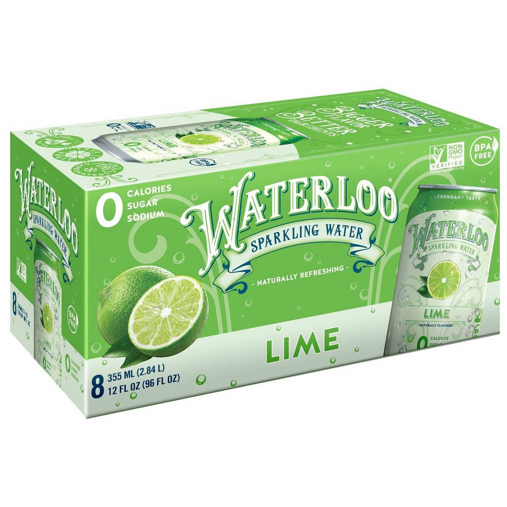 Pack of 5-8count Waterloo Lemon-Lime Sparkling Water, 12 fl oz