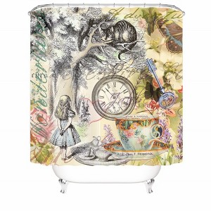 Cat Teacup Pocket Watch Shower Curtains for Bathroom Waterproof Fabric Bath Curtain Durable Soft Stylish Bathroom Decor 72x72 Inch - 1 of 1