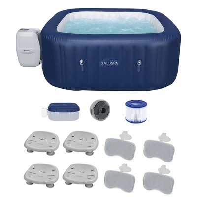 Bestway SaluSpa Hawaii AirJet Inflatable Hot Tub with EnergySense Cover, Blue + Bestway Spa Seat (4 Pack)  + Bestway Pillows (2 Pack)