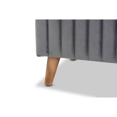 Hanley Grey Velvet Upholstered Wood Storage Ottoman