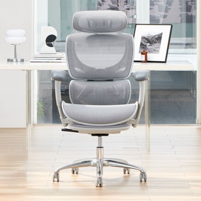 Ergonomic Mesh Office Chair with Footrest, High Back Desk Chair with Wide Headrest, Adjustable 3D Arms, Tilt Lock, Lumbar Support - Grey