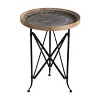 Classic Vintage Wood and Metal Round Side Table Natural/Black - A&B Home: Inset Tray, Fir Wood, No Tools Assembly - image 2 of 4