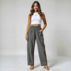 Knit & Lounge Women’s Wide Leg Utility Pants High Rise Elastic Waist Front Patch Pockets Relaxed Fit Lightweight Woven Bottoms - 4 of 4