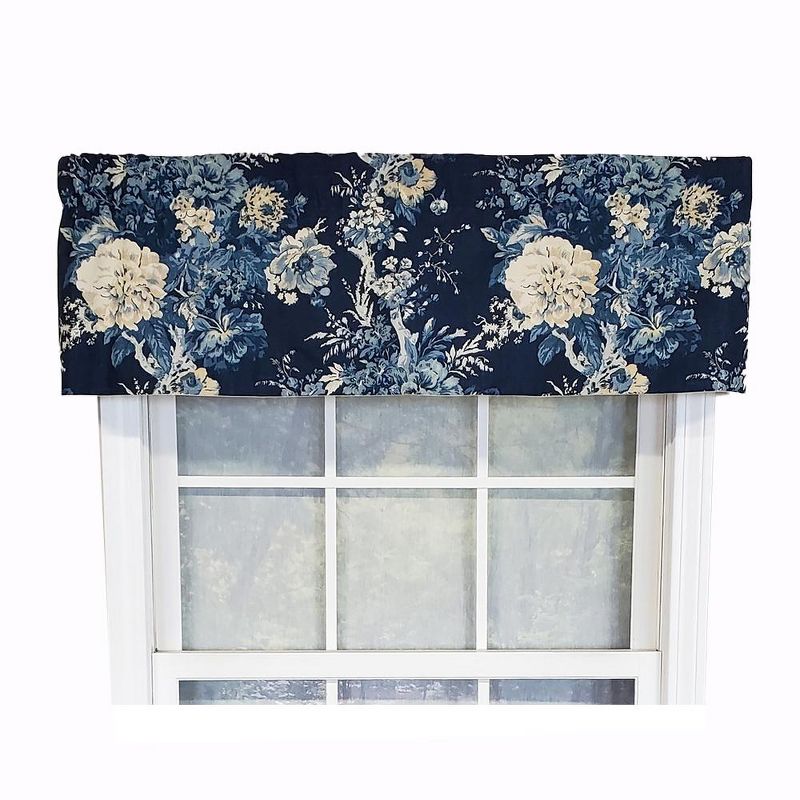 RLF Home Modern Design Classic Midnight Tailored Style Window Valance 50" x 14" Navy, 1 of 5