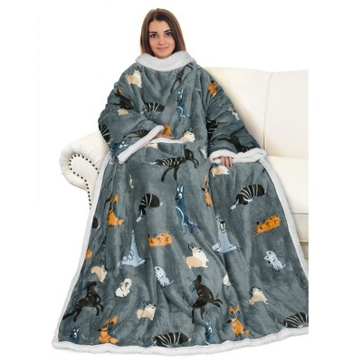 Adults Fuzzy Cozy Wearable Blanket with Sleeves Arms, Flannel Fleece Sleeved TV Wrap Blanket, Snuggly Throw for Women Men, Gift for Her - Catalonia