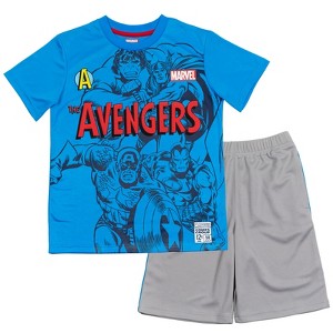 Marvel Avengers Captain America Hulk Thor Iron Man T-Shirt and Mesh Shorts Outfit Set Toddler to Big Kid - 1 of 4