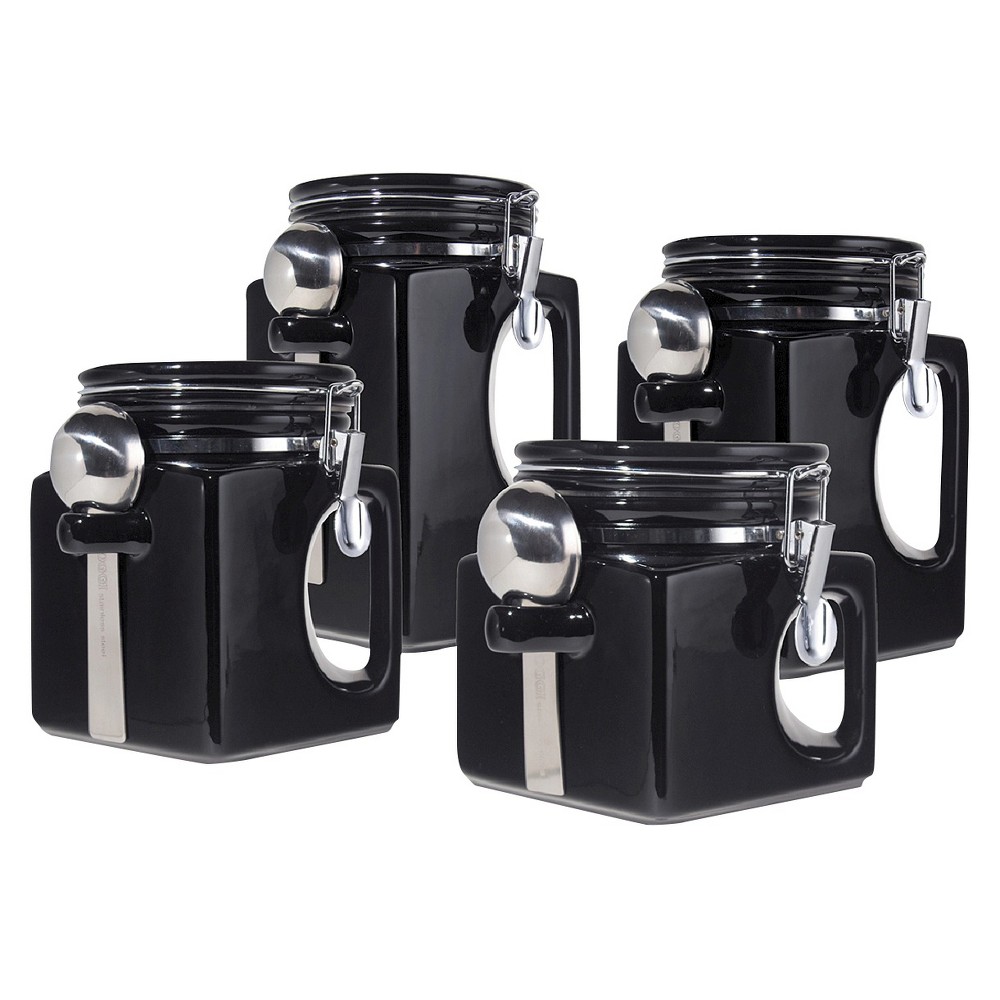Oggi 4 Piece EZ Grip Airtight Ceramic Canisters with Stainless Steel Spoons -