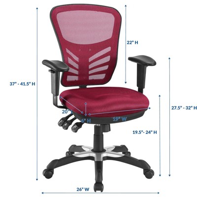 Red Mesh and Leather Adjustable Swivel Office Chair