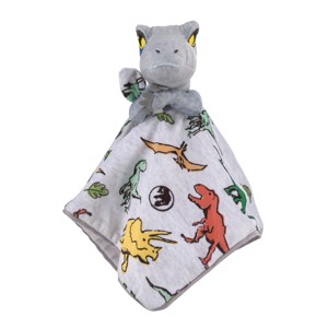 NoJo -Welcome to the Universe Baby - Jurassic World Grey, Green, Orange and Yellow, Grey Plush Dinosaur Raptor Security Baby Blanket - 1 of 4