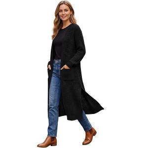 INSPIRE CHIC Women's Open Front Large Pocket Long Knit Cardigan