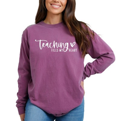 Simply Sage Market Teaching Fills My Heart Cursive Garment Dyed Long Sleeve
