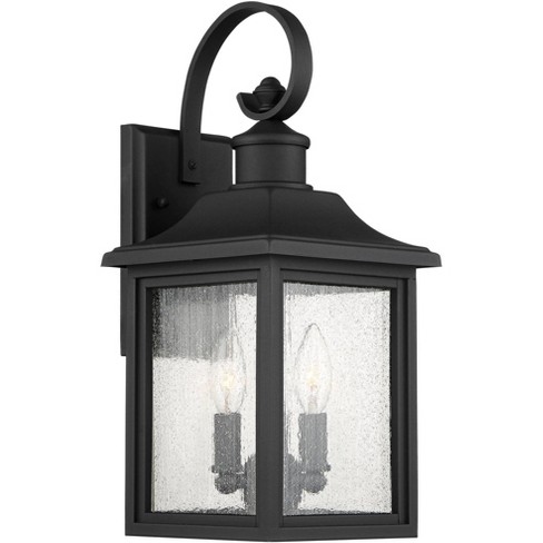Galvanized Steel LED Light 1-Bulb Outdoor Wall Lantern Seedy Glass Porch Lamp 