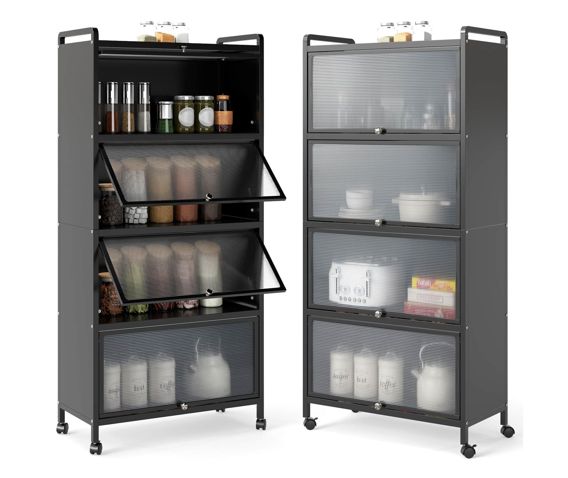 Costway 4-Tier Storage Cabinet with Door Freestanding Bathroom Cabinet for Small Space White/Black