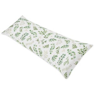 Sweet Jojo Designs Girl Body Pillow Cover (Pillow Not Included) 54in.x20in. Botanical Leaf Green and White - 1 of 4