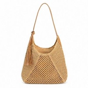 Alilang Woven Paper Fiber Shoulder Tote Bag Large Capacity Crochet