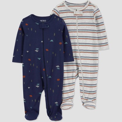 Image of Carter's Just One You® Baby Boys' 2pk Forest Striped Sleep N' Play - Navy 3M