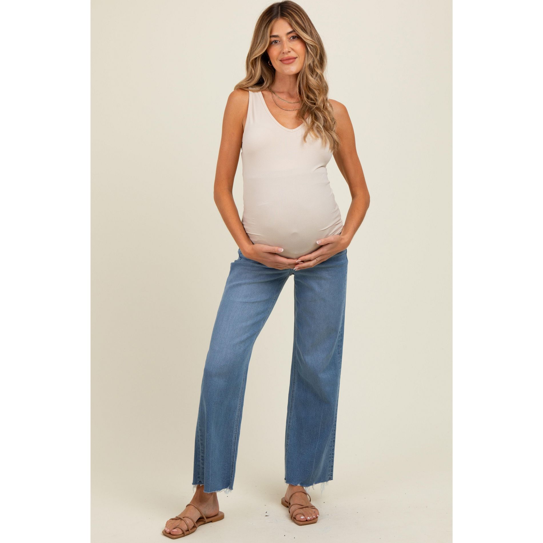 Pinkblush Blue Raw Hem Ankle Slim Wide Leg Maternity Jeans