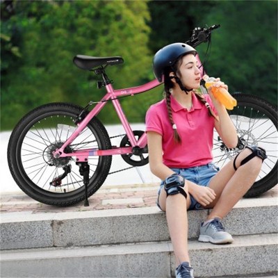 YONWAY 20 Inch Kids' Bike, Boys Girls Mountain Bike, 7 Speed Teenager Bicycles, Front Suspension Disc Brake Rear V-Brake, High Steel Frame, Pink