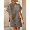 Imily Bela Women's striped pajama set, casual 2-piece set, short-sleeve loose T-shirt with drawstring shorts set - 3 of 4