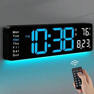16 inch Large Display Digital Wall Clock with Remote Control Auto Dimming Night Mode DST Date Week Temp Living Room - 1 of 4