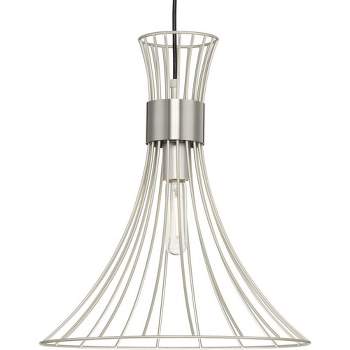 Progress Lighting Lorin 1-Light Pendant, Burnished Nickel, Cone-Shaped, White Finish, Contemporary/Mid-Century Modern