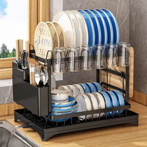 Racxily 2 Tier Dish Racks for Kitchen Counter, Dish Drying Rack with Dish Drainer, Durable Stainless Steel Dish Rack Drain Set with Utensil Holder - 1 of 4
