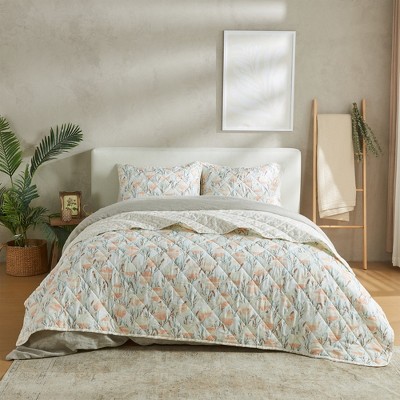 Twin Peach Shells Reversible Microfiber Quilt Set