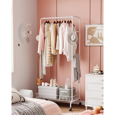 Garvee Garment Rack, Clothes Rack Standard Rod, Simple Rolling Metal Garment Rack, Clothes Organizer With Wheels for Bedroom, Living Room, White